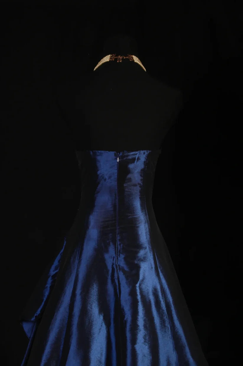 Navy Blue Gorgeous Shiny Vintage Fashion Off Shoulder Exquisite Beading Long Satin Elegant Ball Gown Party Dress Prom Dress nv3852