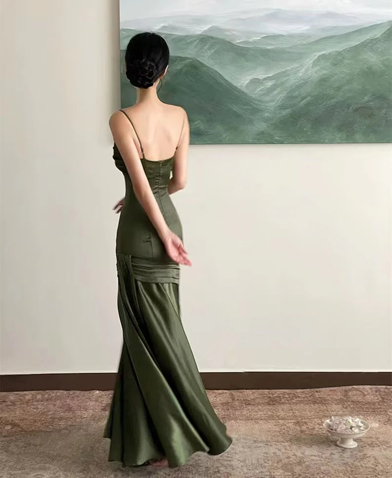 Green Satin Mermaid Long Sweetheart Evening Gown Prom Dress Party Dress nv1775
