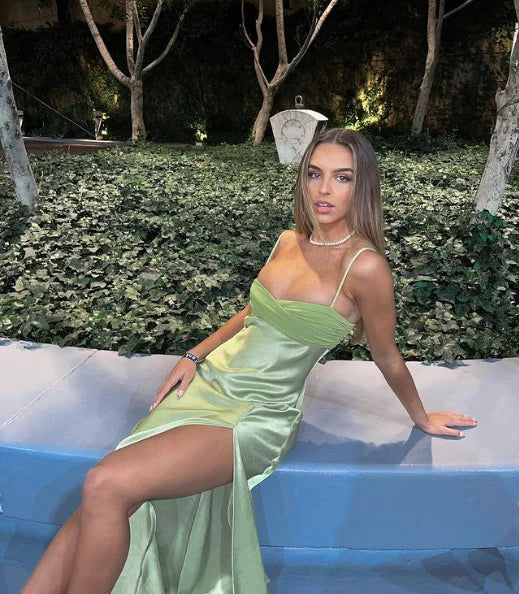 Simple Fashion Sage Green Spaghetti Strap Party Dress Evening Gown Prom Dress nv1793