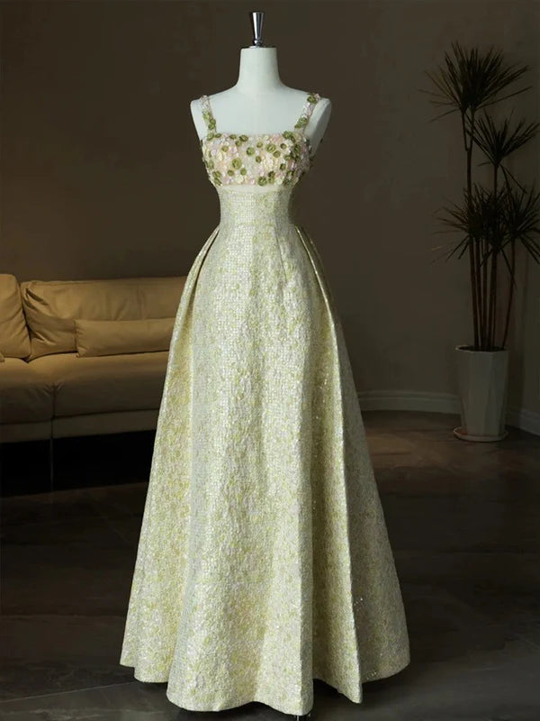Colorful Gorgeous Elegant Sweet Delicate Beaded Spaghetti Strap A-Line Satin Sequin Long prom dress Evening Dress nv3753