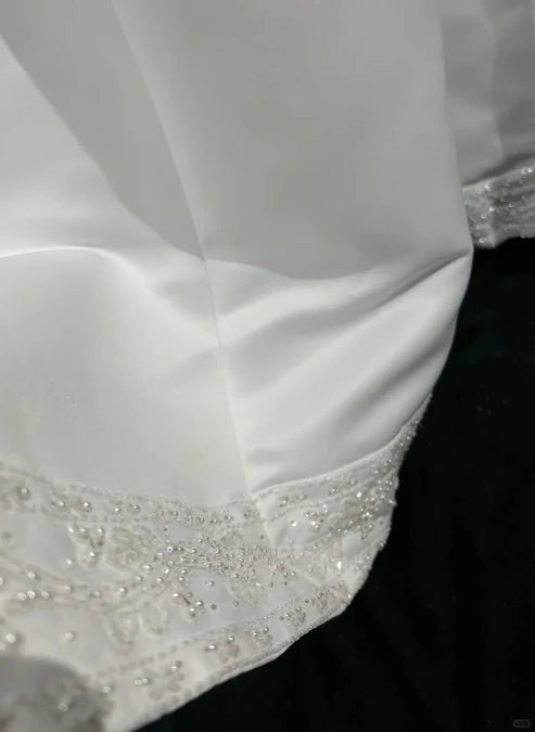 White A-line Beaded Satin Long Ball Gown Graduation Prom Dress Wedding Dress nv4292