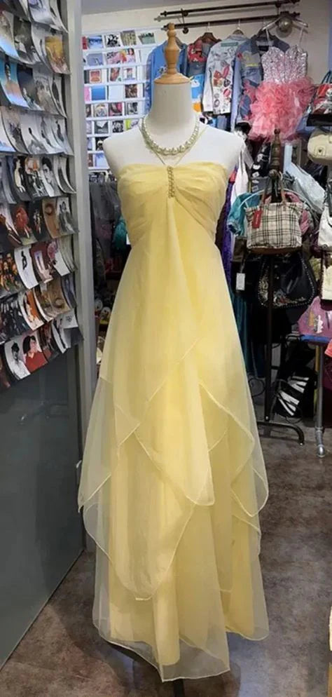 Yellow chiffon cocktail dress halterneck sleeveless party dress prom dress evening gown nv4168
