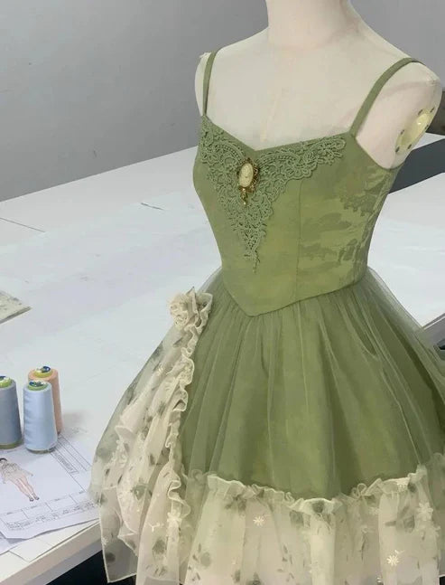 Green/Burgundy Homecoming Dress Spaghetti Strap A-Line Short Tulle Ball Gown nv4265