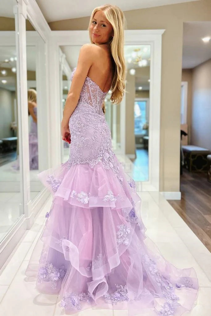 Gorgeous Strapless Mermaid Purple Lace Long Prom Dress Purple Lace Formal Evening Dress Purple Ball Gown nv1567