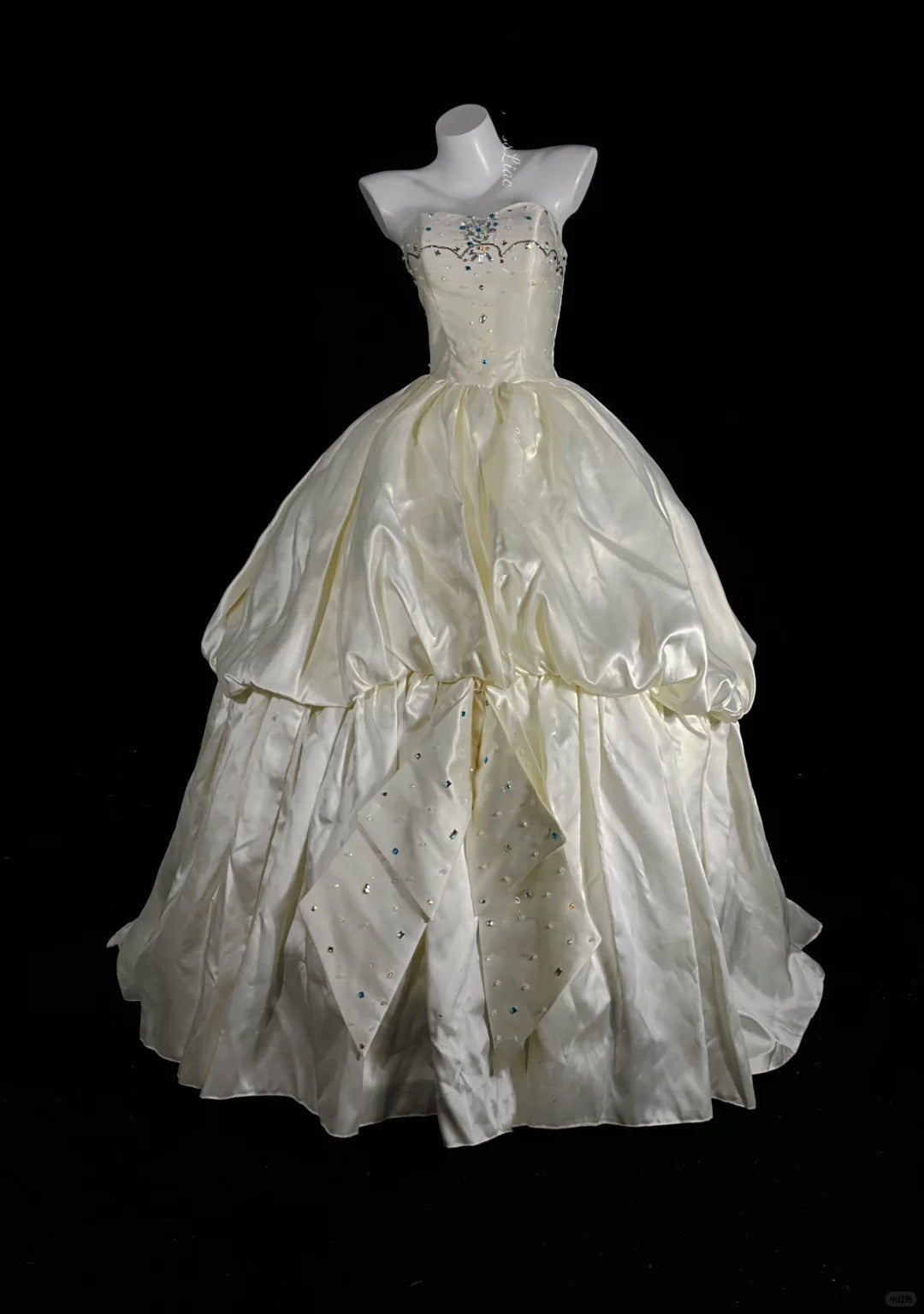 Ivory White Gorgeous Colored Rhinestone Long Satin Ball Gown Evening Dress Wedding Dress Banquet Dress nv4568