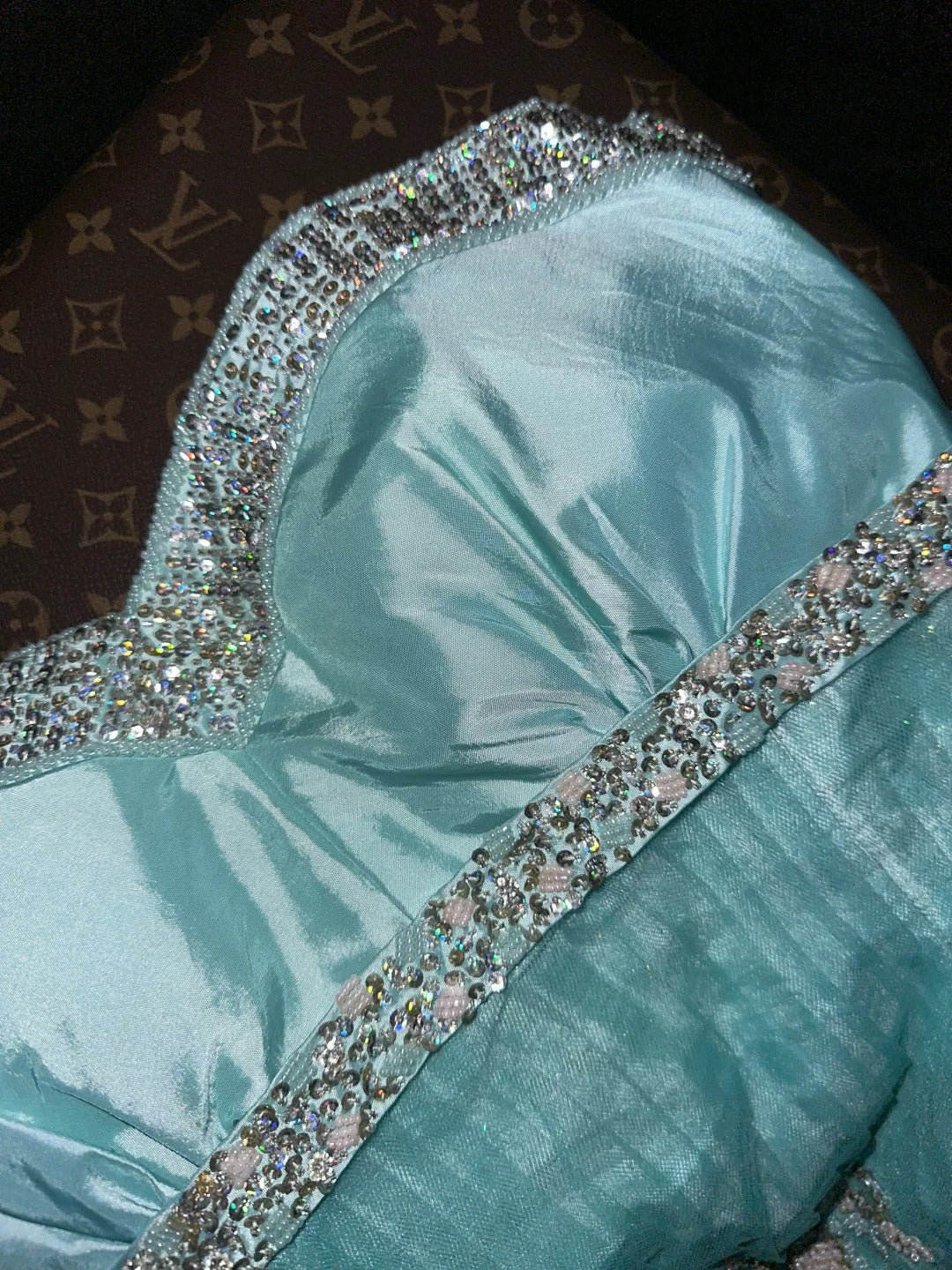 Blue Beading Fashion Elegant Long Tulle Satin Prom Dress Evening Dress Party Dress nv4688