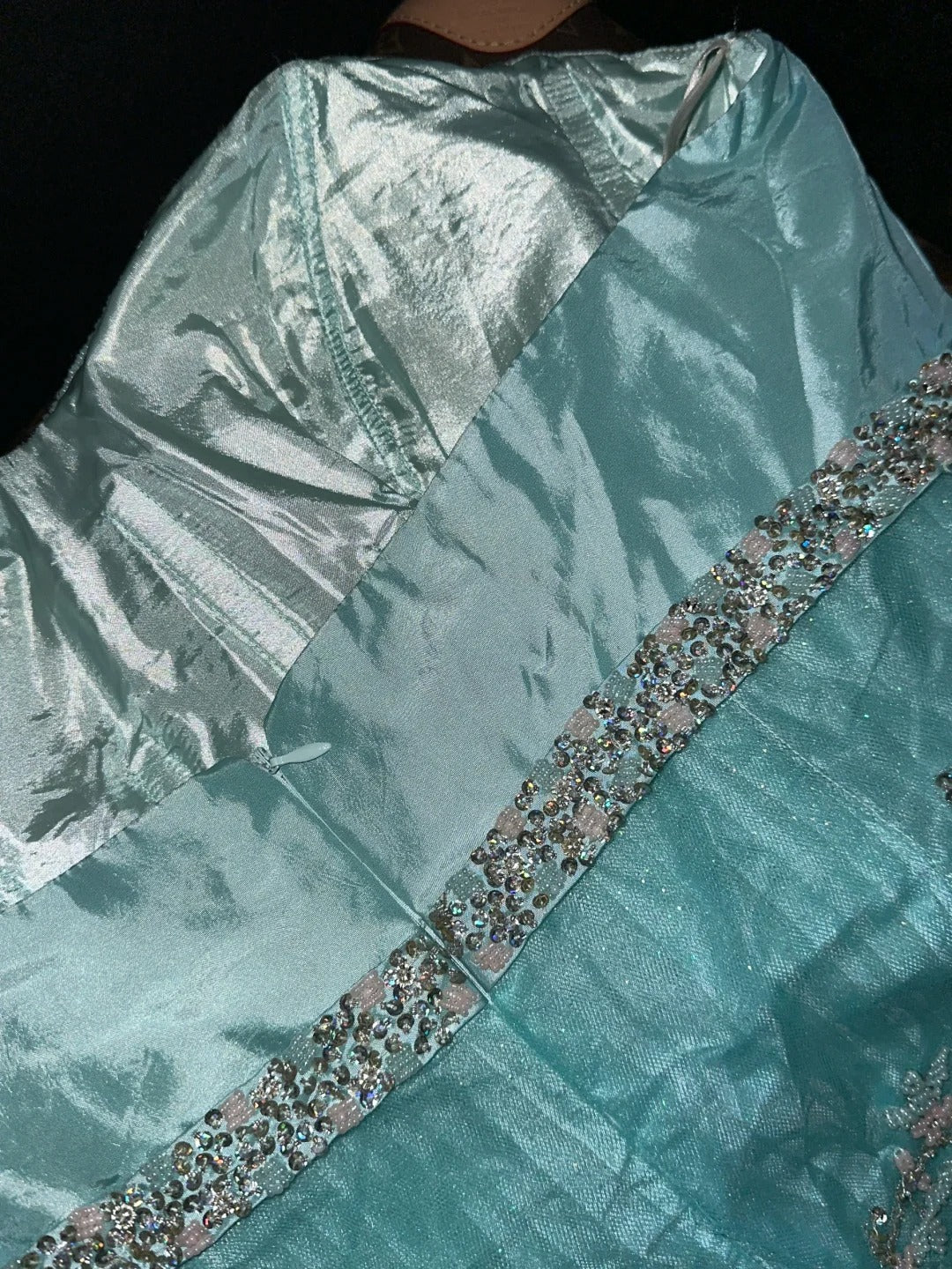 Blue Beading Fashion Elegant Long Tulle Satin Prom Dress Evening Dress Party Dress nv4688