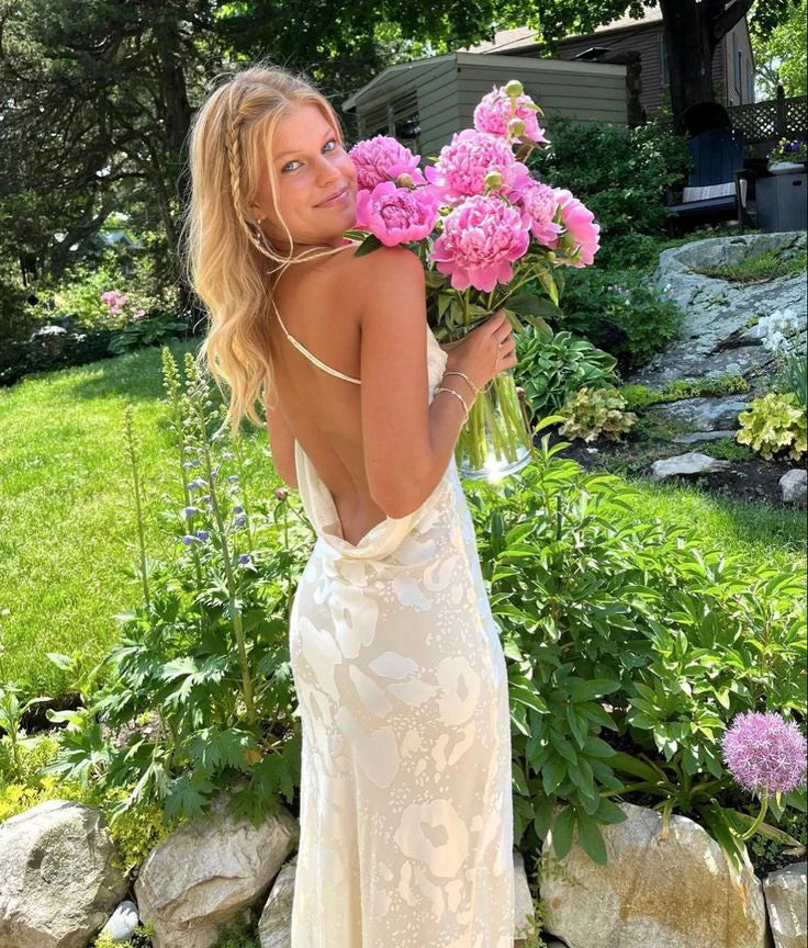 Ivory Chic Fashion Backless Long Prom Dress Evening Dress Birthday Holiday Party Dress nv3196