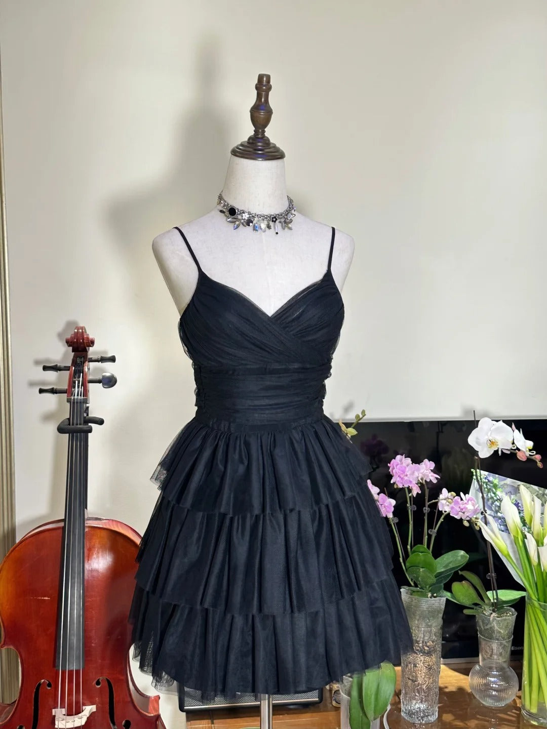 ✨Beautiful date little black dress short chiffon homecoming dress party dress nv5431