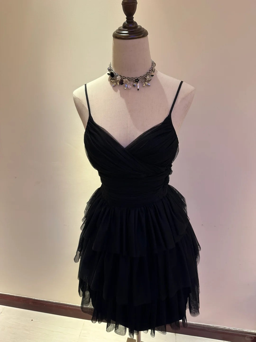 ✨Beautiful date little black dress short chiffon homecoming dress party dress nv5431