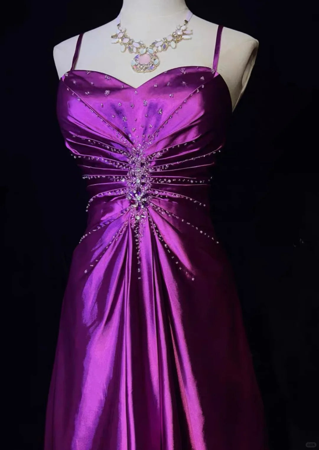 Purple Beaded Elegant Long Satin Prom Dres Evening Dress nv4929