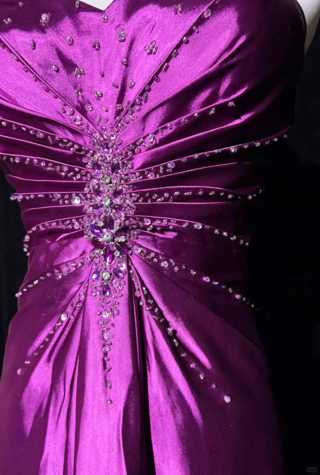 Purple Beaded Elegant Long Satin Prom Dres Evening Dress nv4929