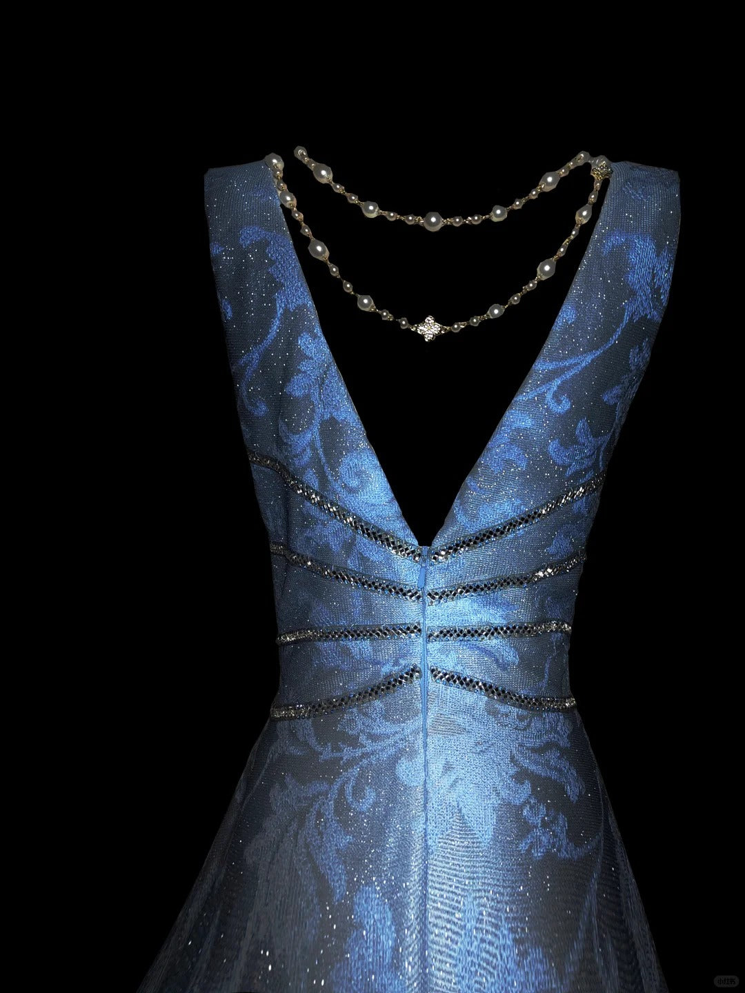 Blue Stylish Elegant V-Neck Exquisite Lace Long Tulle Floor-length Ball Gown Evening Gown Birthday Party Gown Prom Gown nv3970