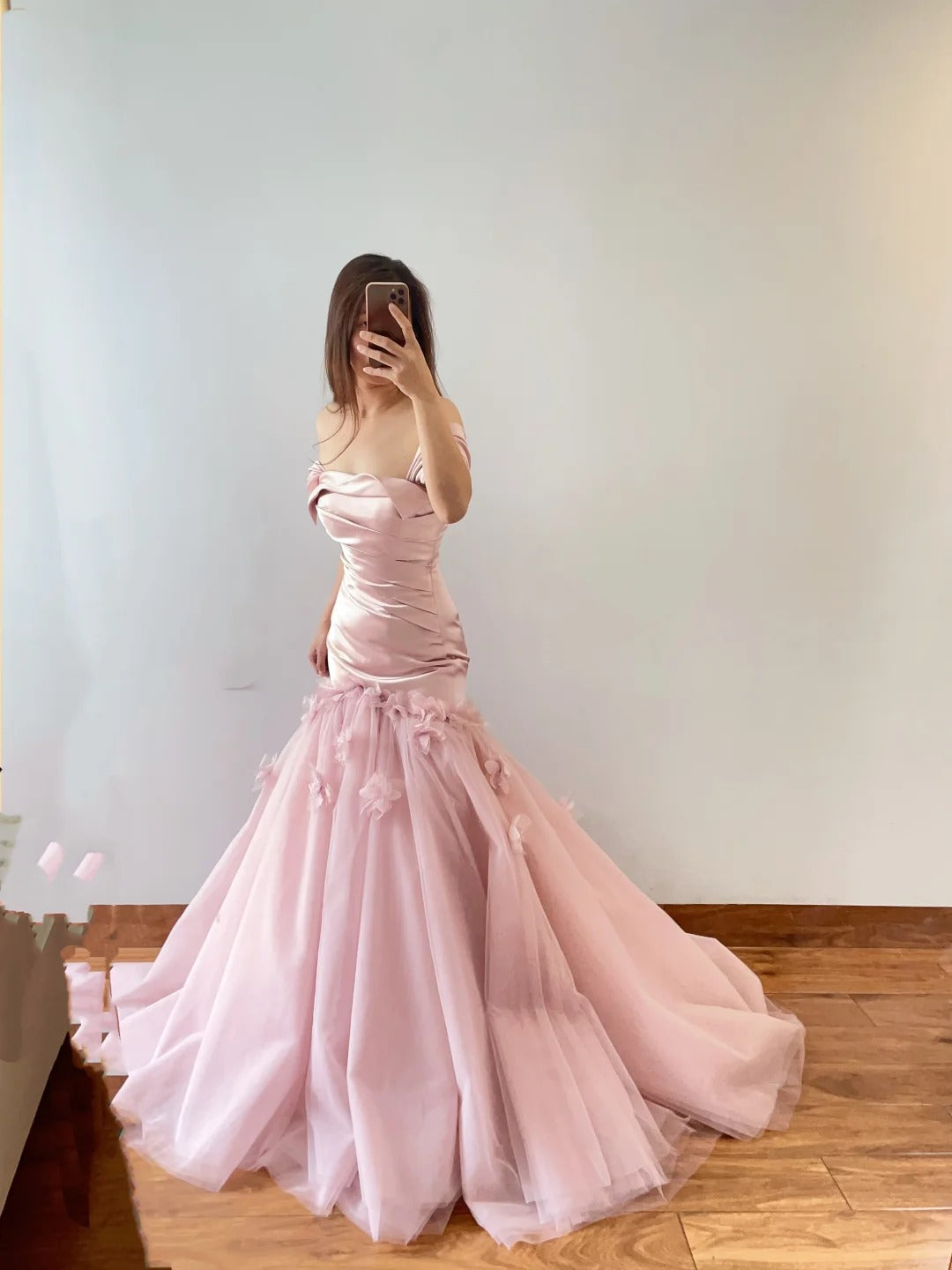 Pink Floral Fashion Elegant Mermaid Long Satin Prom Dress Evening Dress nv4775