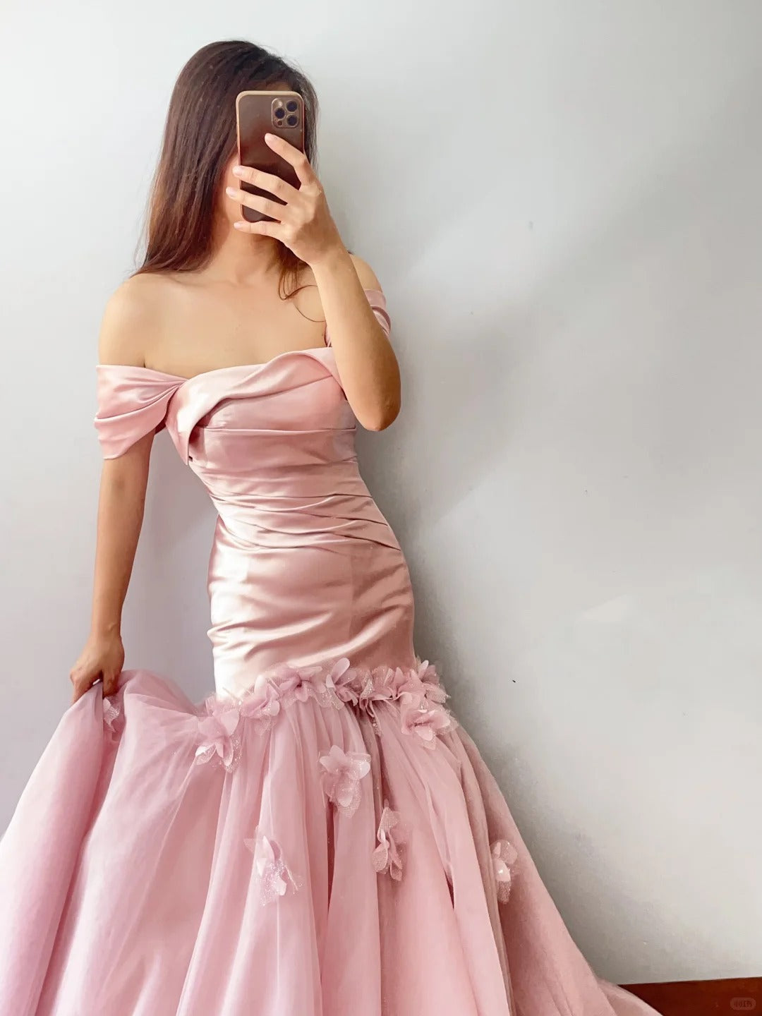 Pink Floral Fashion Elegant Mermaid Long Satin Prom Dress Evening Dress nv4775
