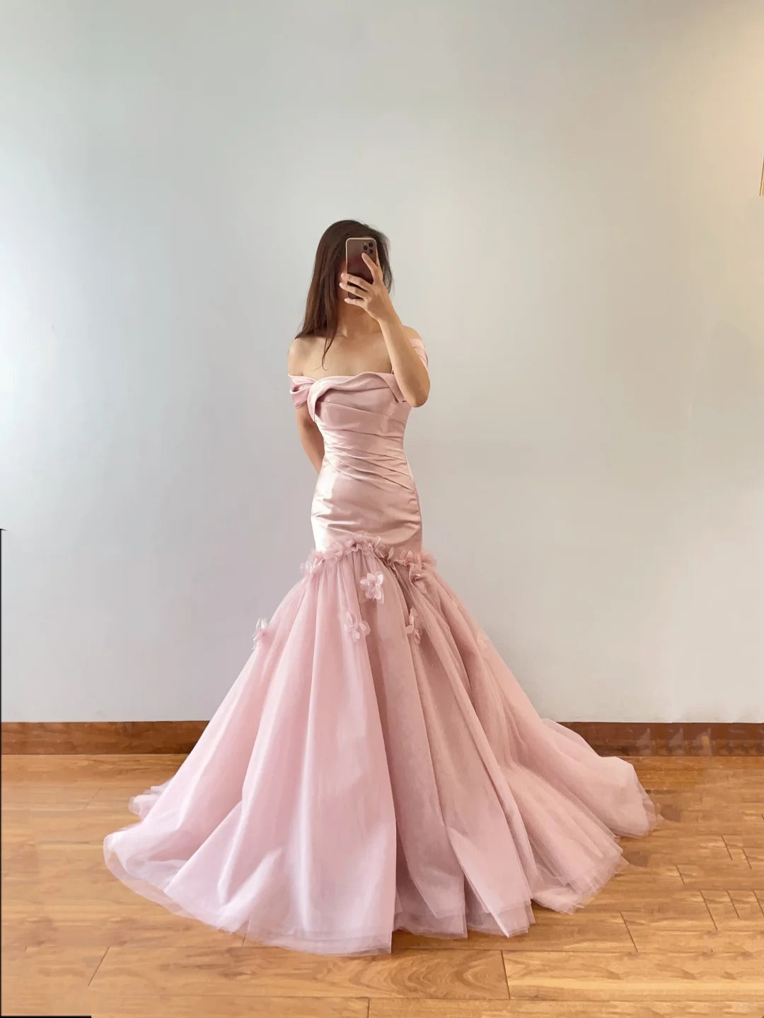 Pink Floral Fashion Elegant Mermaid Long Satin Prom Dress Evening Dress nv4775