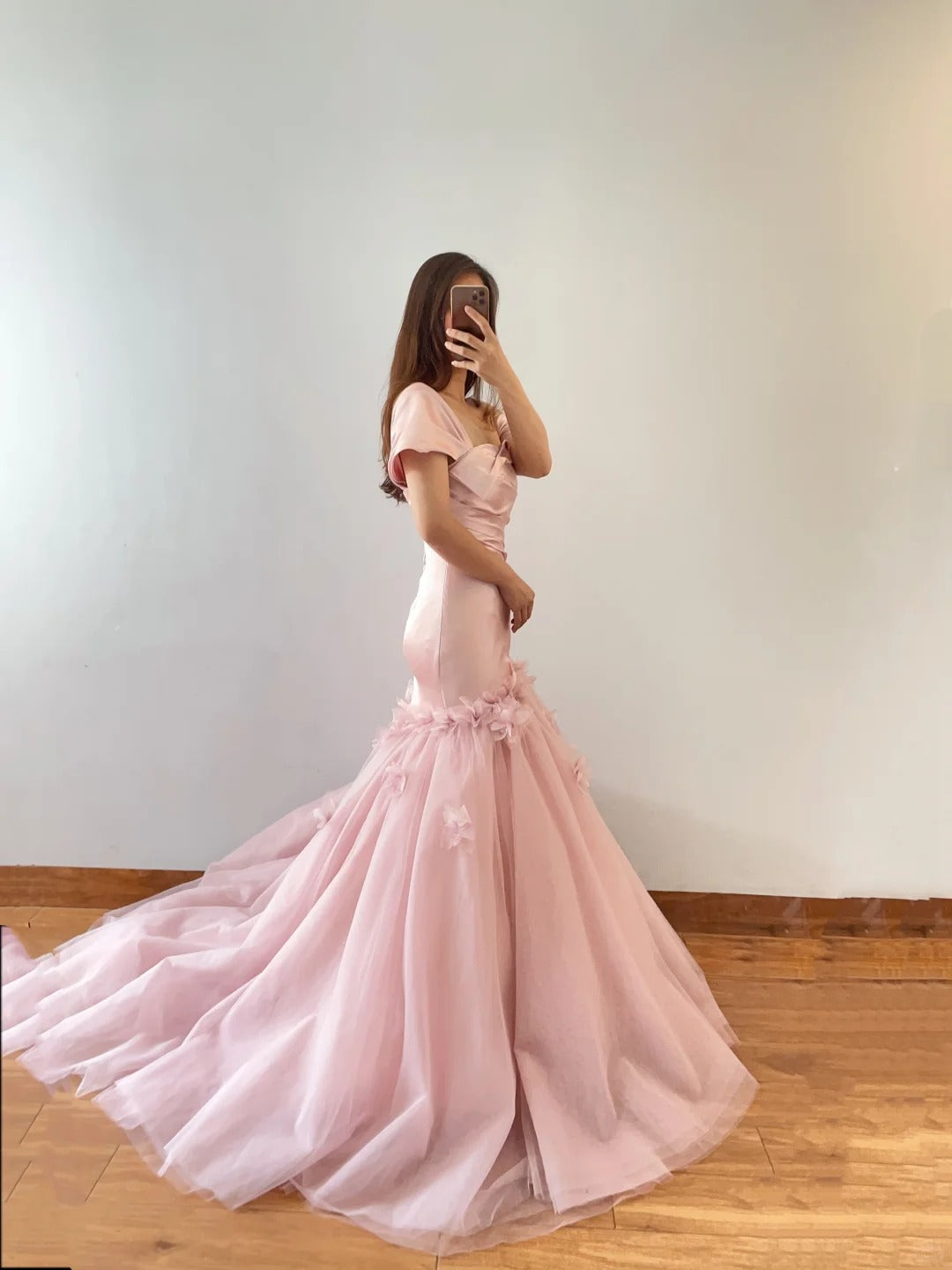 Pink Floral Fashion Elegant Mermaid Long Satin Prom Dress Evening Dress nv4775