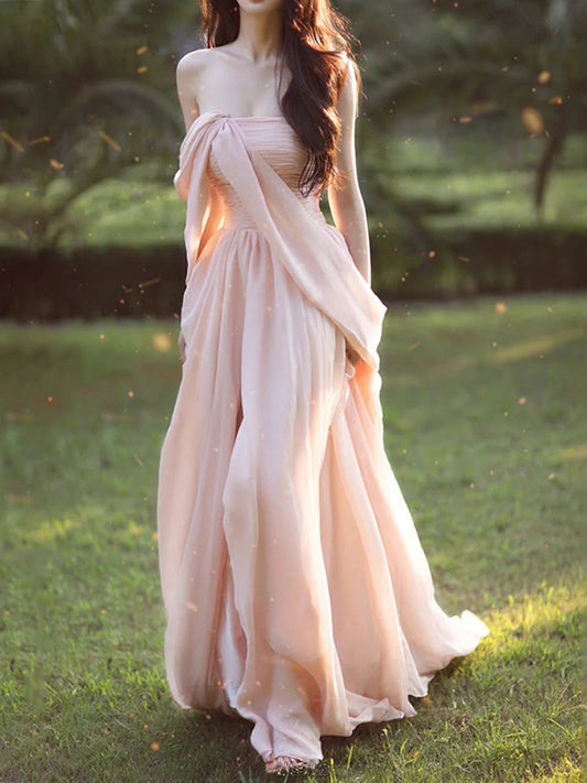 Pink Chiffon Long Prom Dresses, Pink Formal Evening Party Dress nv1531