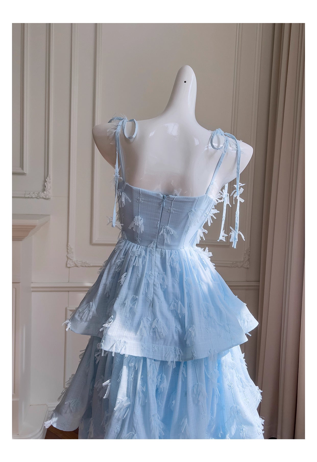 NiceVestidos-Homecoming Dress Blue Chiffon Birthday Cake Dress Chic Unique Suspender Long Dress nv5551