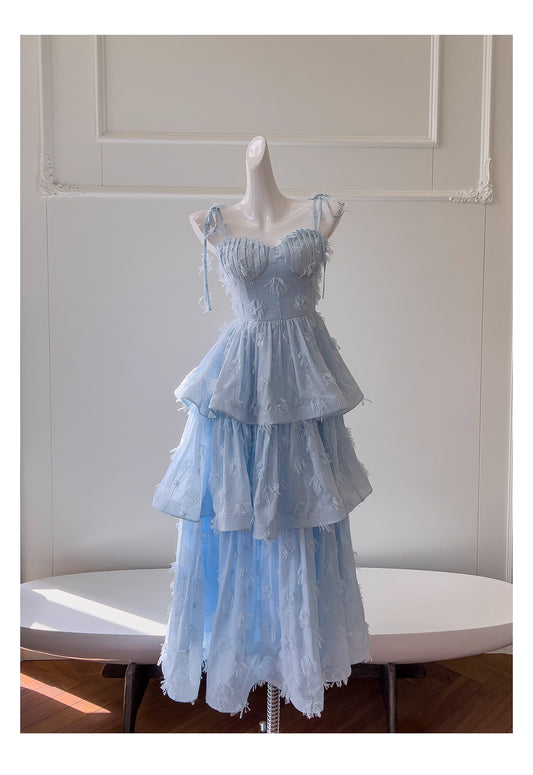 NiceVestidos-Homecoming Dress Blue Chiffon Birthday Cake Dress Chic Unique Suspender Long Dress nv5551