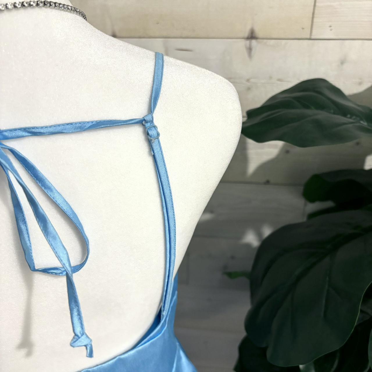 Blue Gradient Stunning Cinderella V Neck Long Satin Ball Gown Evening Dress Party Dress nv4254