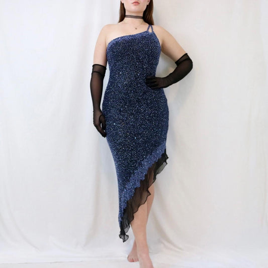 Dark blue shiny short/mid-length sequin homecoming dress birthday party dress nv4977