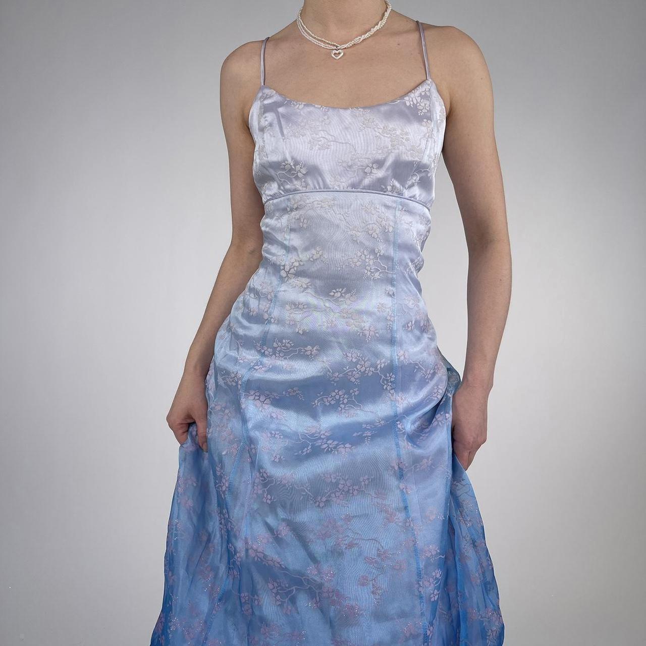 NiceVestidos-Blue exquisite floral long satin fairy dress formal prom dress y2k vintage dress nv5443