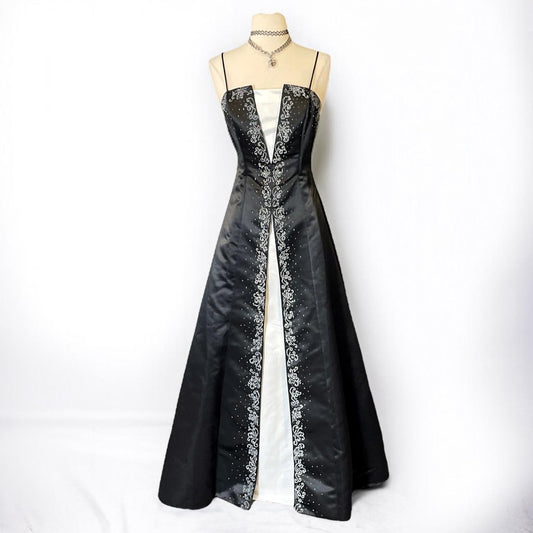 Black retro fairy exquisite beaded long satin dress prom dress nv5419