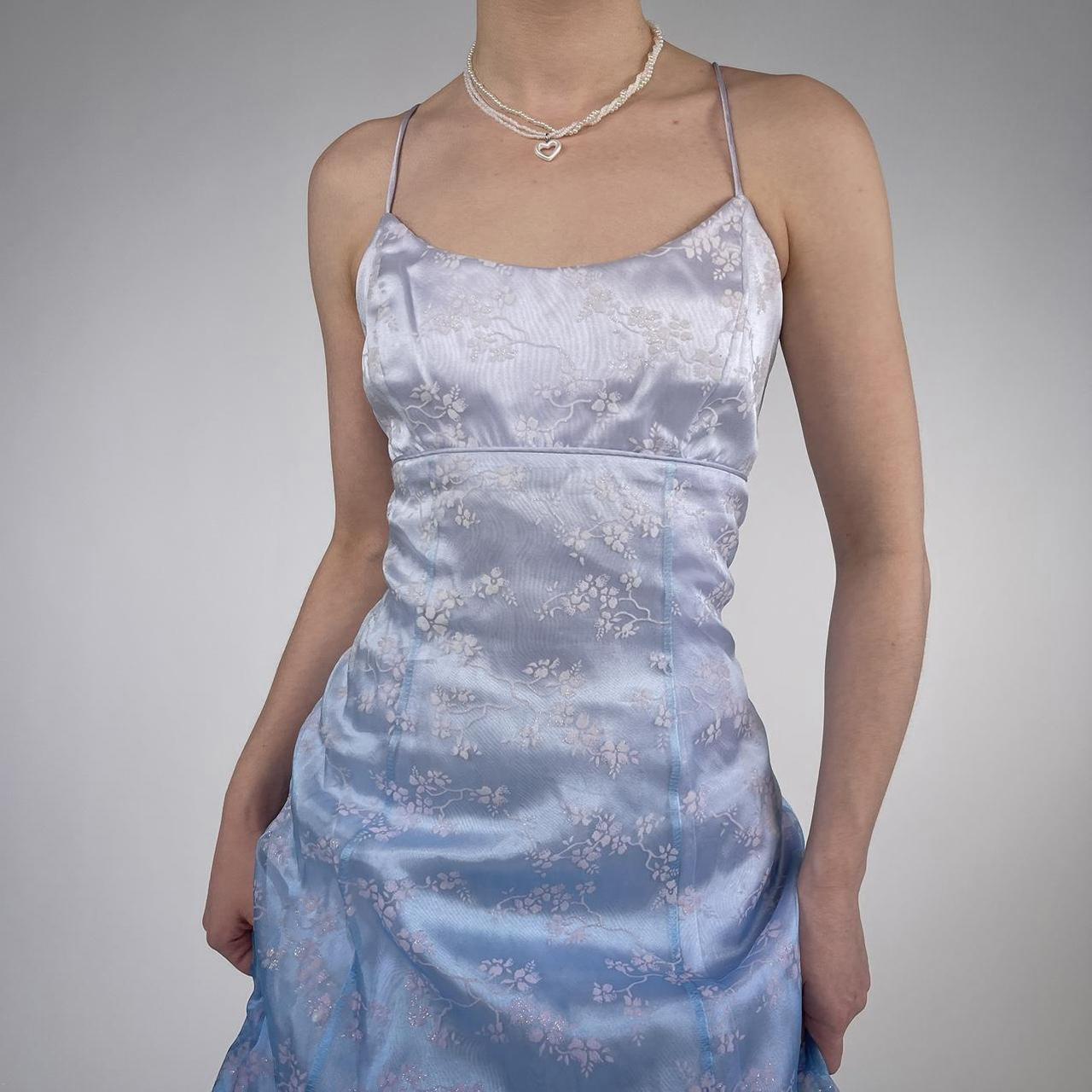 NiceVestidos-Blue exquisite floral long satin fairy dress formal prom dress y2k vintage dress nv5443