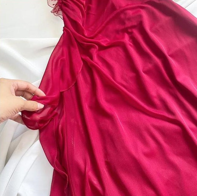 Dark pink elegant floral long chiffon birthday dress prom dress party dress homecoming dress nv4529