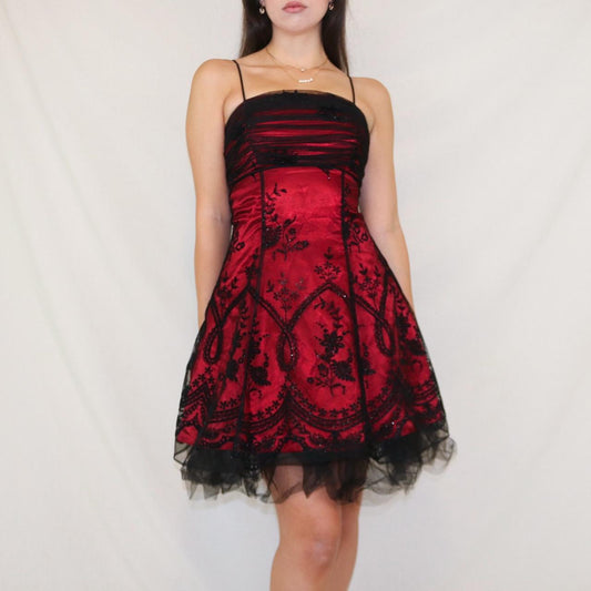 Red floral short chiffon homecoming dress birthday party dress nv4975