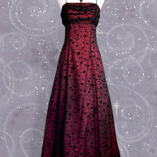 NiceVestidos-Burgundy Red Floral Dress Vintage Dress Women's Exquisite Long Tulle Ball Gown NV5644