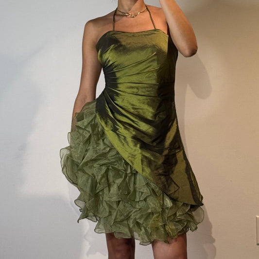 Green Fashion Homecoming Dress Short Satin Tulle Birthday Party Dress nv4616