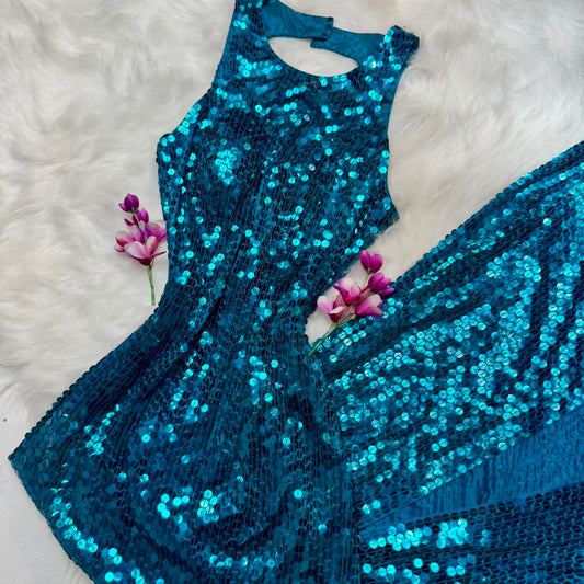 Blue fashion backless long sequin prom dress birthday party dress nv5333