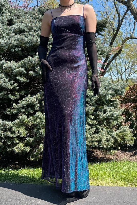 NiceVestidos-Purple blue shiny long satin fairy dress formal prom dress y2k vintage dress nv5444