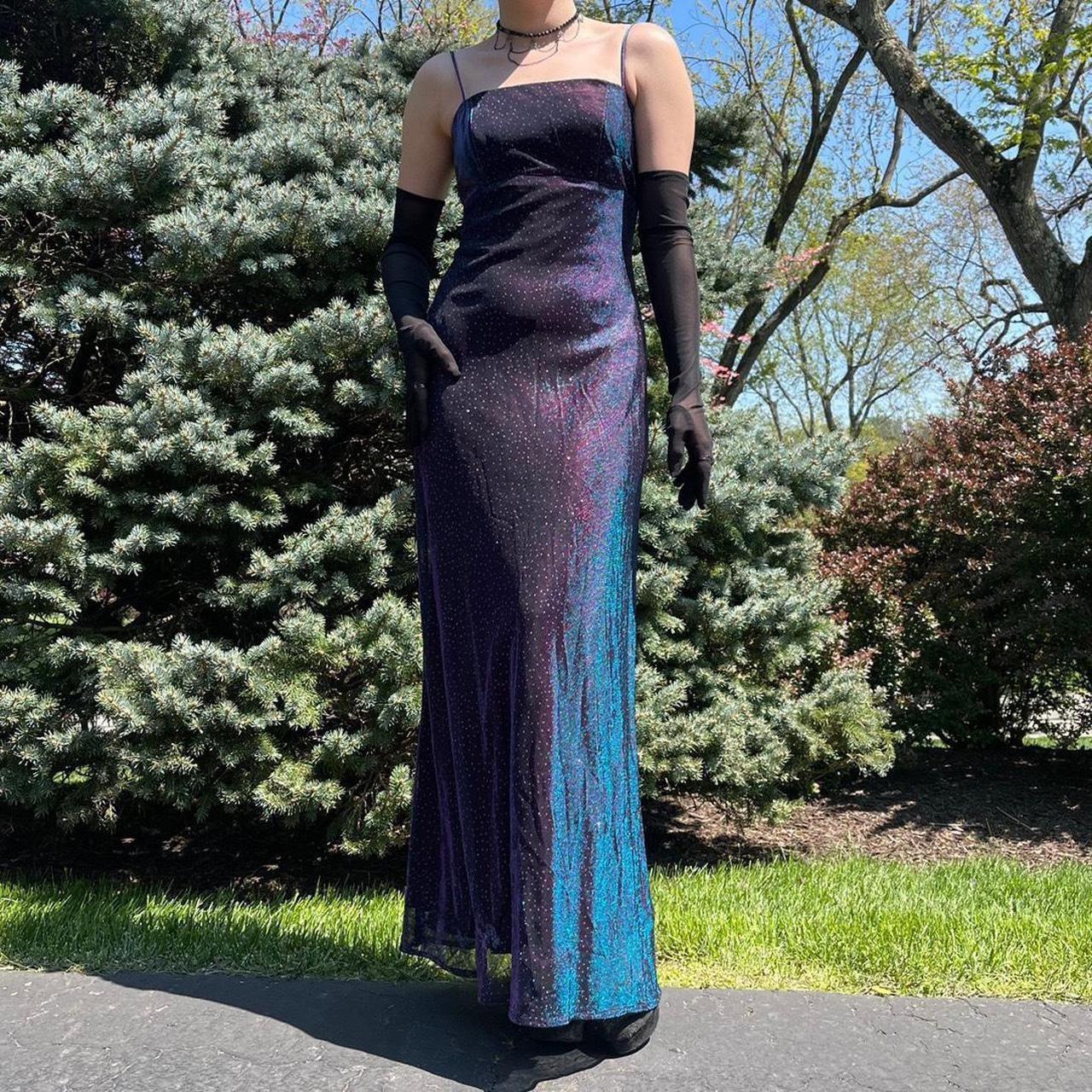 NiceVestidos-Purple blue shiny long satin fairy dress formal prom dress y2k vintage dress nv5444