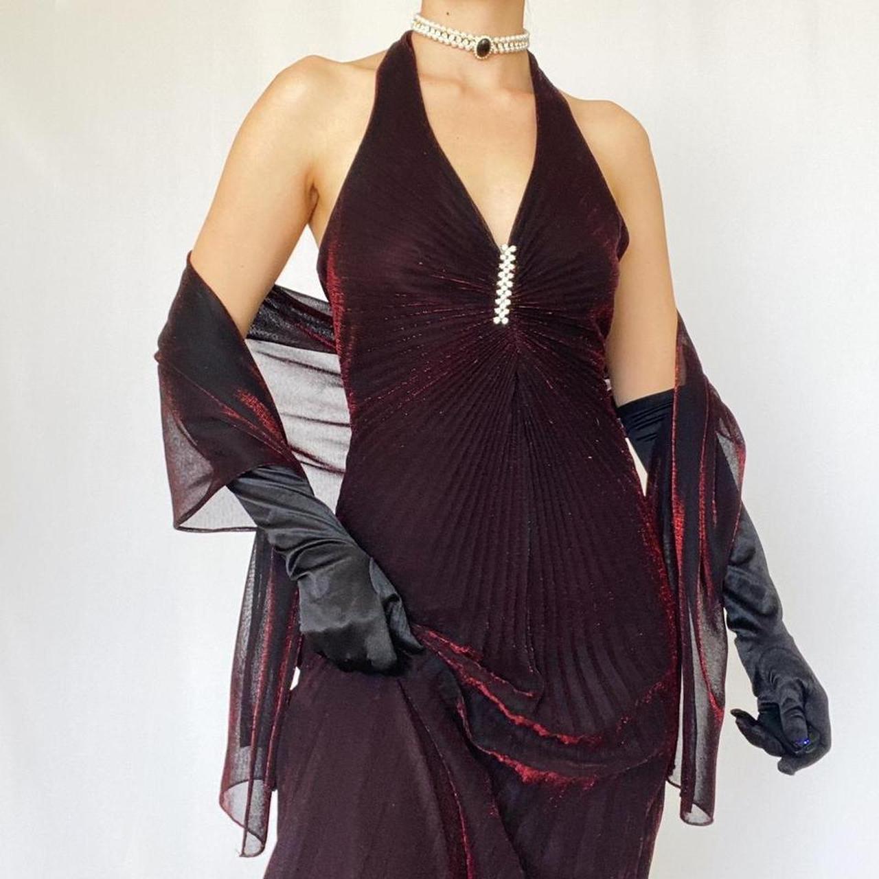 Black and red glitter sexy retro elegant exquisite rhinestone halter neck sling backless long chiffon tulle fairy ball gown evening dress birthday party dress prom dress nv4003