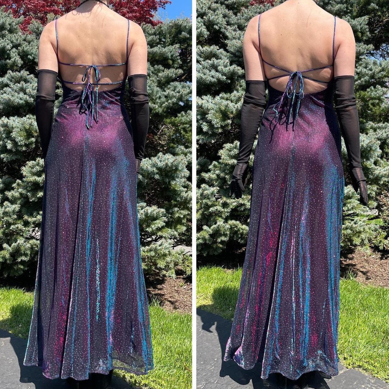 NiceVestidos-Purple blue shiny long satin fairy dress formal prom dress y2k vintage dress nv5444