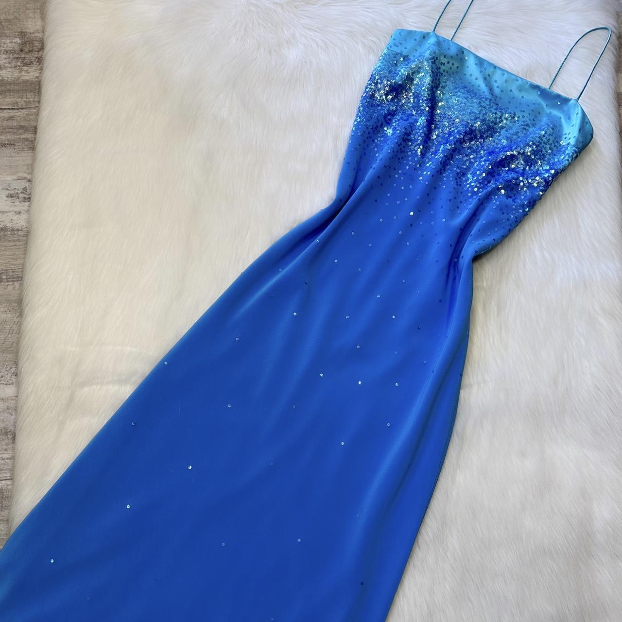 NiceVestidos-Blue shiny sequins beautiful exquisite long satin chiffon formal prom dress nv5453