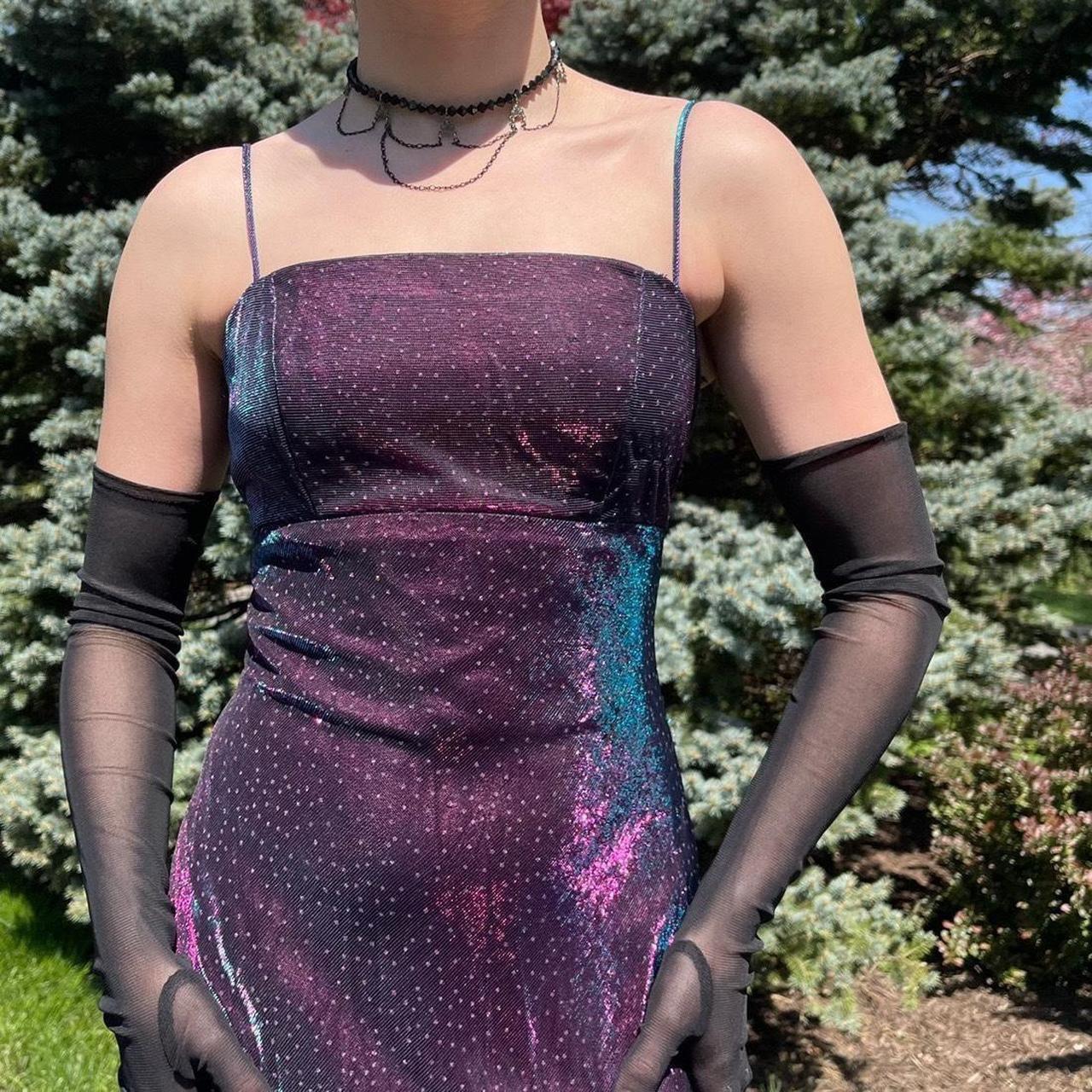 NiceVestidos-Purple blue shiny long satin fairy dress formal prom dress y2k vintage dress nv5444