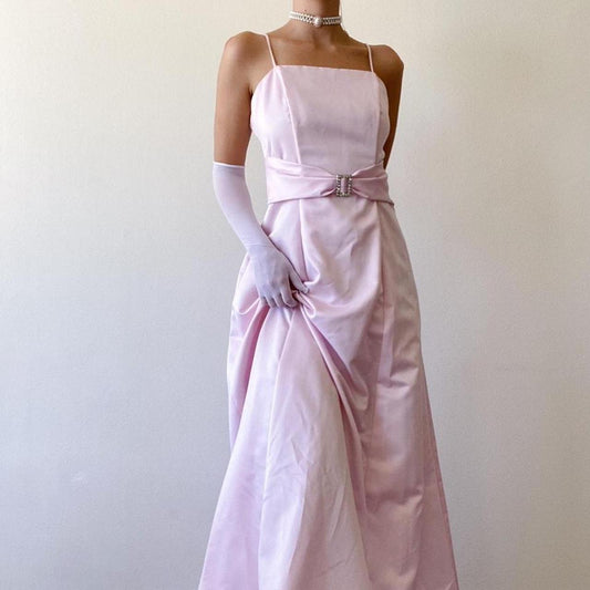 NiceVestidos-Vintage pink satin long evening gown Nv5636