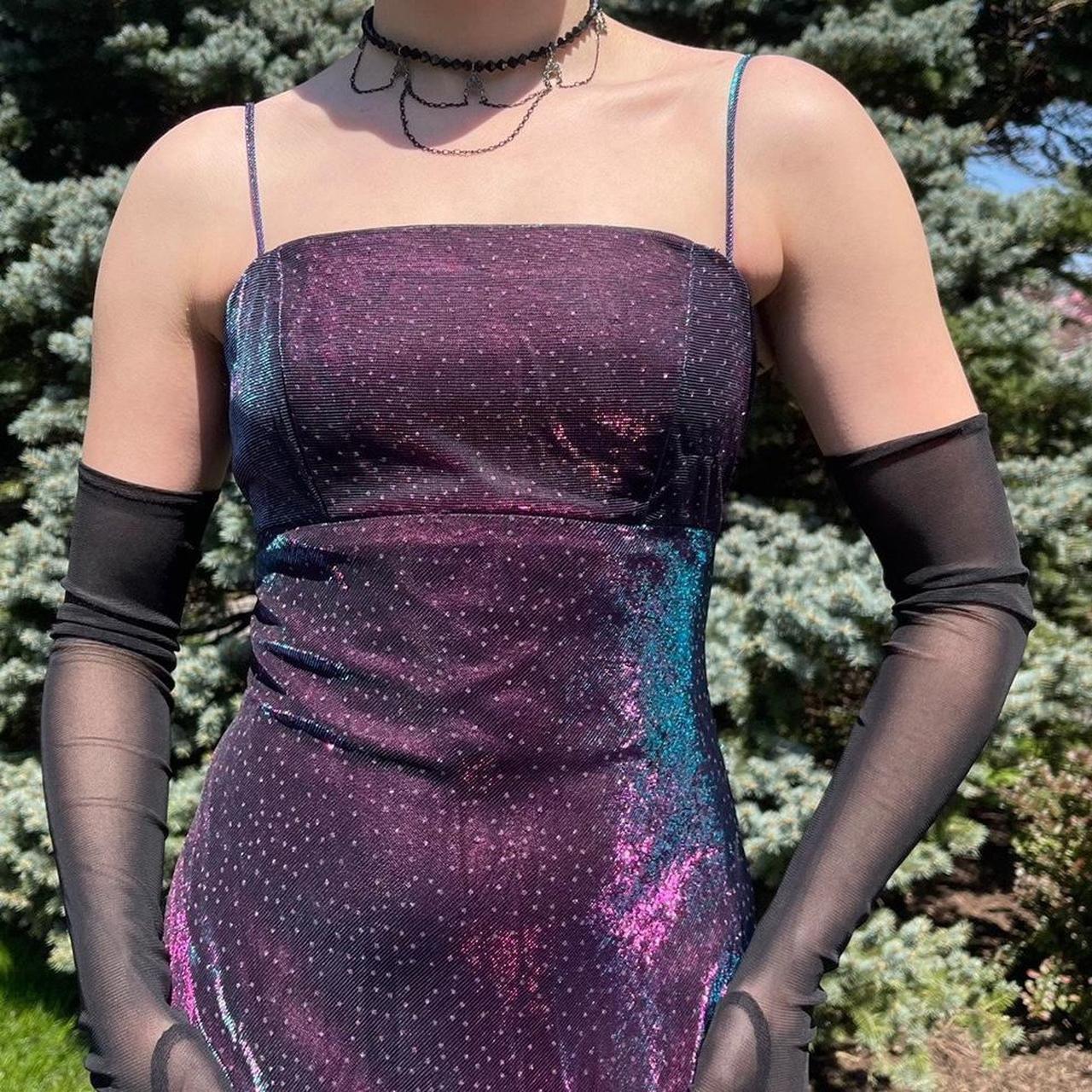 NiceVestidos-Purple blue shiny long satin fairy dress formal prom dress y2k vintage dress nv5444