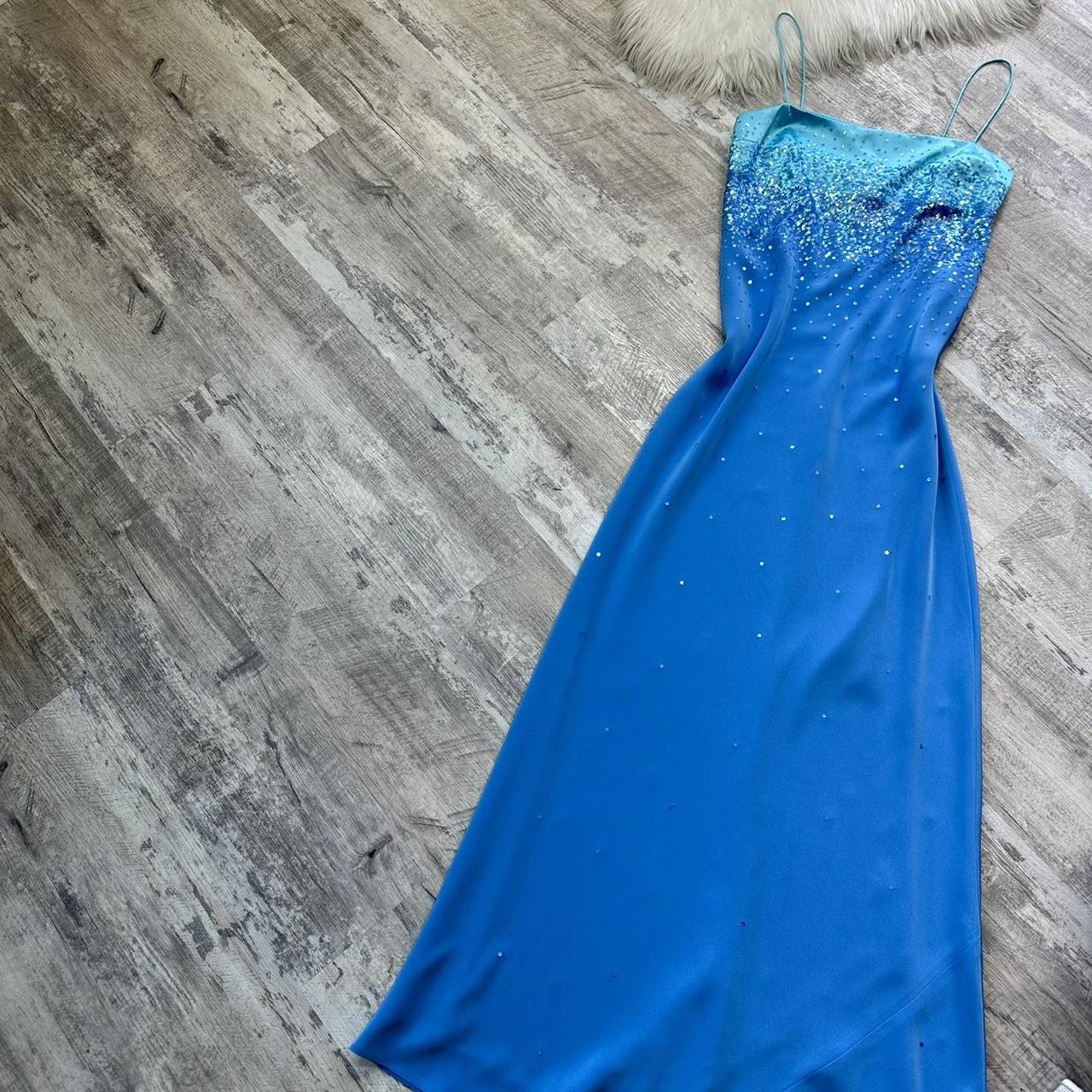 NiceVestidos-Blue shiny sequins beautiful exquisite long satin chiffon formal prom dress nv5453