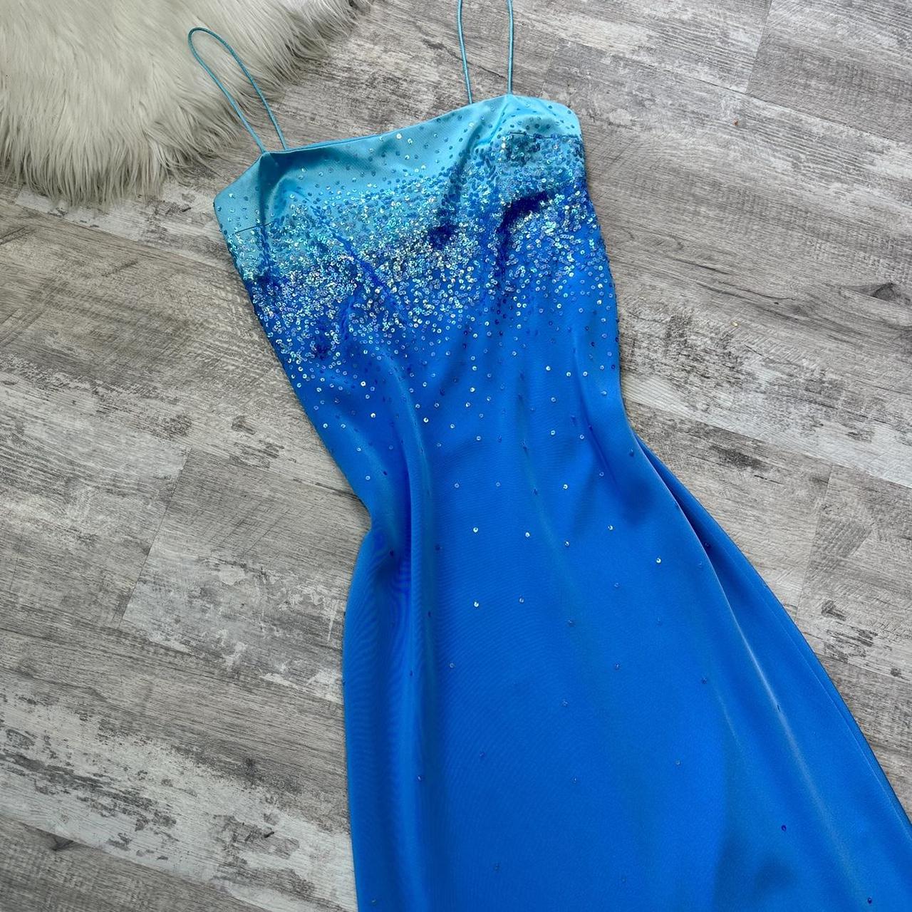 NiceVestidos-Blue shiny sequins beautiful exquisite long satin chiffon formal prom dress nv5453