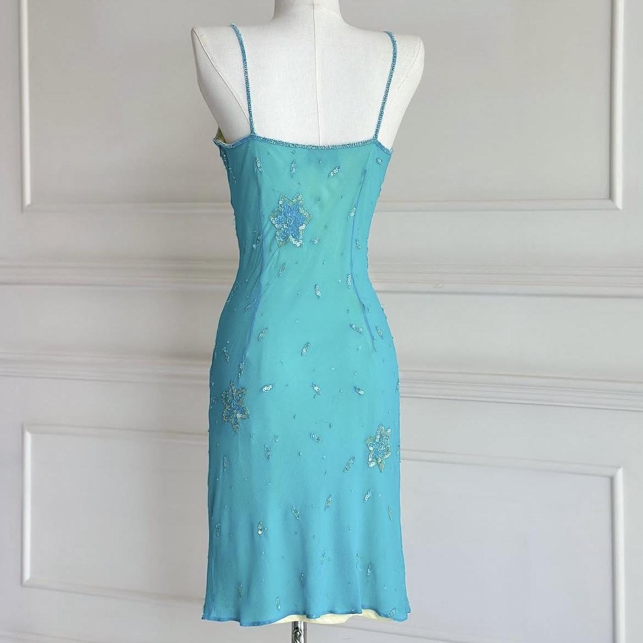 Turquoise homecoming dress vintage y2k fairy boho floral beaded sequin embroidery midi chiffon suspender dress prom dress evening gown party dress nv4411