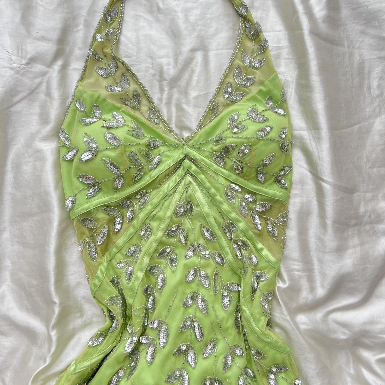 Green Beaded Floral Long Chiffon Prom Dress Fairy Gown nv5193