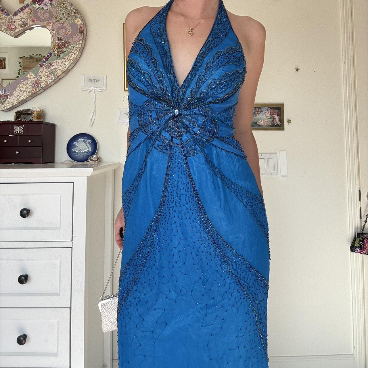 Blue Beaded Sparkling Long Fashion Prom Dress Evening Dress Party Dress nv4681