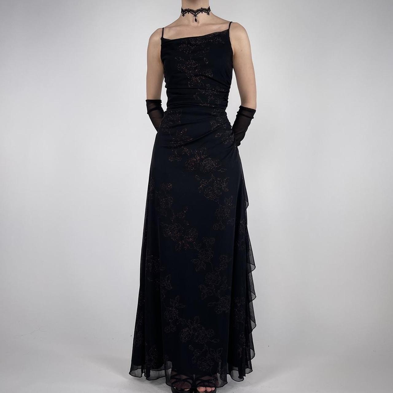 Black shiny vintage fashion exquisite floral beading spaghetti straps long elegant Chiffon ruffles ball gown evening dress party dress prom dress nv3756