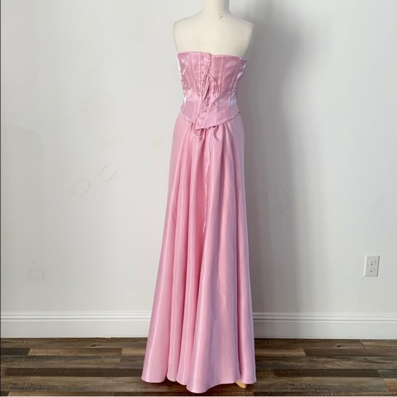 Pink Stunning Fairy Tie-Up Corset Corset Floral Beaded Long Satin Evening Dress Party Dress 2 Piece Corset Prom Dress nv3746