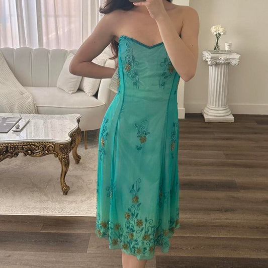 Blue Beaded Short Chiffon Homecoming Dress Party Gown nv4755